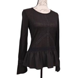 White House Black Market | Black Bell Sleeve Peplum Pull On Knit Top | Size S